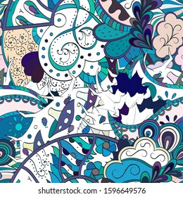 Tracery seamless pattern. Mehndi design. Ethnic colorful doodle texture. Curved doodling background. Vector