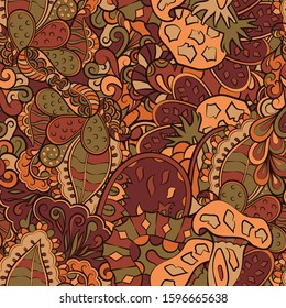 Tracery seamless pattern. Mehndi design. Ethnic colorful doodle texture. Curved doodling background. Vector