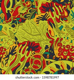 Tracery seamless pattern. Mehndi design. Ethnic colorful doodle texture. Curved doodling background. Vector