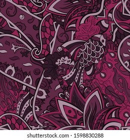 Tracery seamless pattern. Mehndi design. Ethnic colorful doodle texture. Curved doodling background. Vector