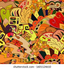 Tracery seamless pattern. Mehndi design. Ethnic colorful doodle texture. Curved doodling background. Vector