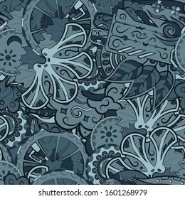 Tracery seamless pattern. Mehndi design. Ethnic colorful doodle texture. Curved doodling background. Vector