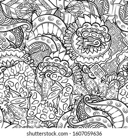 Tracery seamless pattern. Mehndi design. Ethnic monochrome binary doodle texture. Curved doodling black and white background. Vector