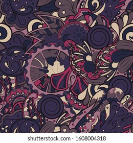 Tracery seamless pattern. Mehndi design. Ethnic colorful doodle texture. Curved doodling background. Vector