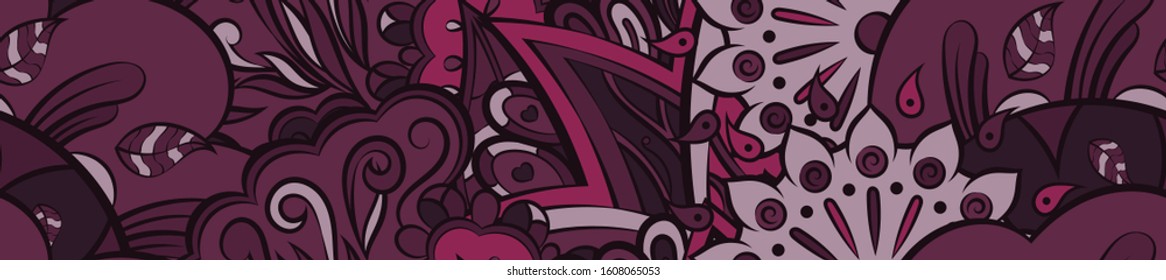 Tracery seamless pattern. Mehndi design. Ethnic colorful doodle texture. Curved doodling background. Vector