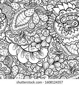 Tracery seamless pattern. Mehndi design. Ethnic monochrome binary doodle texture. Curved doodling black and white background. Vector