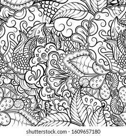 Tracery seamless pattern. Mehndi design. Ethnic monochrome binary doodle texture. Curved doodling black and white background. Vector