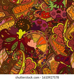 Tracery seamless pattern. Mehndi design. Ethnic colorful doodle texture. Curved doodling background. Vector
