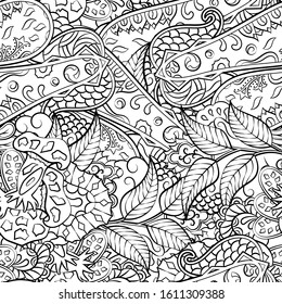 Tracery seamless pattern. Mehndi design. Ethnic monochrome binary doodle texture. Curved doodling black and white background. Vector
