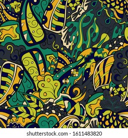 Tracery seamless pattern. Mehndi design. Ethnic colorful doodle texture. Curved doodling background. Vector