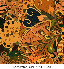 Tracery seamless pattern. Mehndi design. Ethnic colorful doodle texture. Curved doodling background. Vector