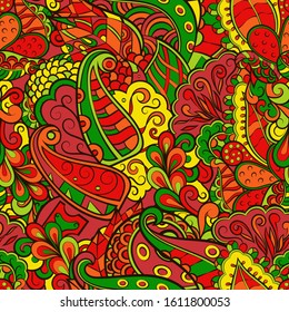 Tracery seamless pattern. Mehndi design. Ethnic colorful doodle texture. Curved doodling background. Vector