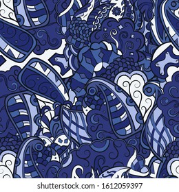 Tracery seamless pattern. Mehndi design. Ethnic colorful doodle texture. Curved doodling background. Vector