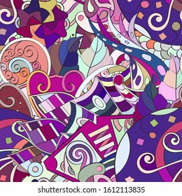 Tracery seamless pattern. Mehndi design. Ethnic colorful doodle texture. Curved doodling background. Vector
