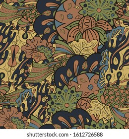Tracery seamless pattern. Mehndi design. Ethnic colorful doodle texture. Curved doodling background. Vector