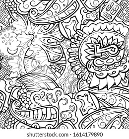 Tracery seamless pattern. Mehndi design. Ethnic monochrome binary doodle texture. Curved doodling black and white background. Vector