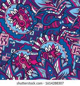 Tracery seamless pattern. Mehndi design. Ethnic colorful doodle texture. Curved doodling background. Vector