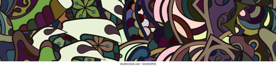 Tracery seamless pattern. Mehndi design. Ethnic colorful doodle texture. Curved doodling background. Vector
