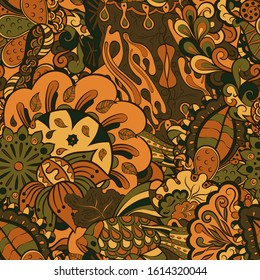 Tracery seamless pattern. Mehndi design. Ethnic colorful doodle texture. Curved doodling background. Vector