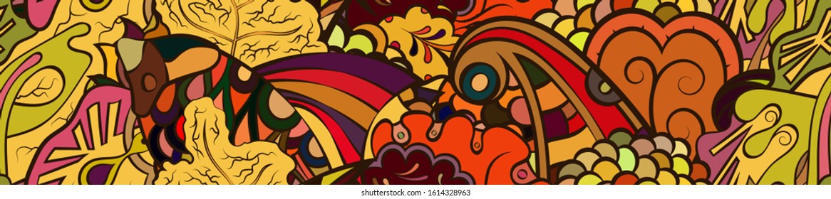 Tracery seamless pattern. Mehndi design. Ethnic colorful doodle texture. Curved doodling background. Vector