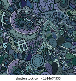 Tracery seamless pattern. Mehndi design. Ethnic colorful doodle texture. Curved doodling background. Vector