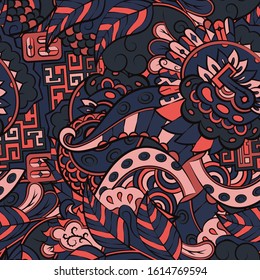 Tracery seamless pattern. Mehndi design. Ethnic colorful doodle texture. Curved doodling background. Vector