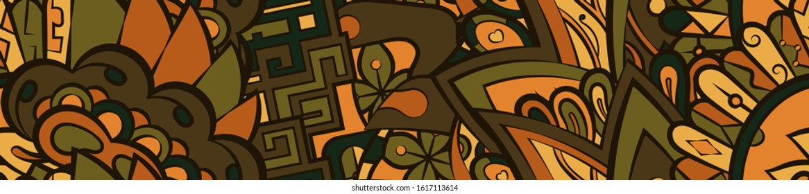 Tracery seamless pattern. Mehndi design. Ethnic colorful doodle texture. Curved doodling background. Vector