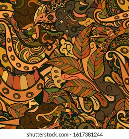 Tracery seamless pattern. Mehndi design. Ethnic colorful doodle texture. Curved doodling background. Vector