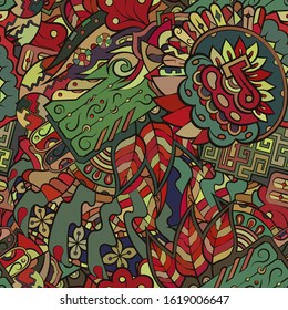 Tracery seamless pattern. Mehndi design. Ethnic colorful doodle texture. Curved doodling background. Vector
