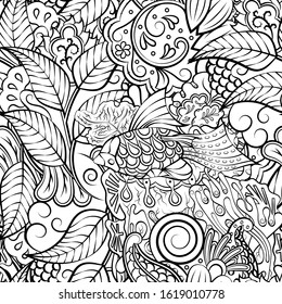 Tracery seamless pattern. Mehndi design. Ethnic monochrome binary doodle texture. Curved doodling black and white background. Vector