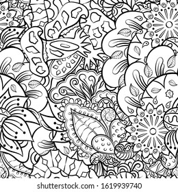 Tracery seamless pattern. Mehndi design. Ethnic monochrome binary doodle texture. Curved doodling black and white background. Vector