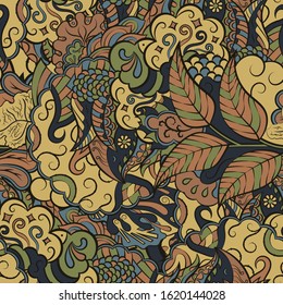 Tracery seamless pattern. Mehndi design. Ethnic colorful doodle texture. Curved doodling background. Vector
