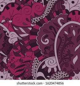 Tracery seamless pattern. Mehndi design. Ethnic colorful doodle texture. Curved doodling background. Vector