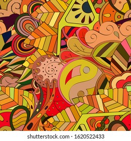 Tracery seamless pattern. Mehndi design. Ethnic colorful doodle texture. Curved doodling background. Vector