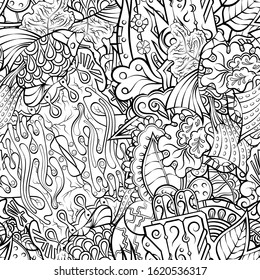 Tracery seamless pattern. Mehndi design. Ethnic monochrome binary doodle texture. Curved doodling black and white background. Vector