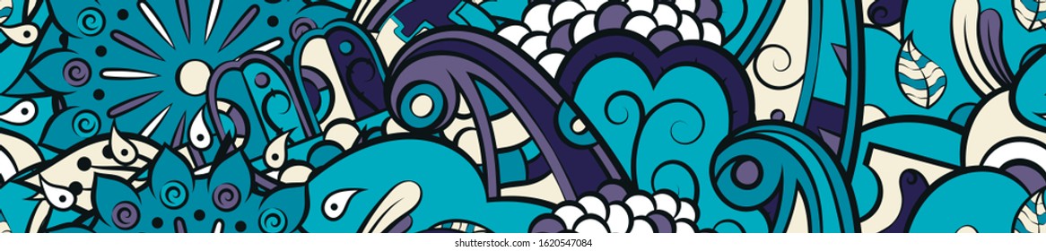 Tracery seamless pattern. Mehndi design. Ethnic colorful doodle texture. Curved doodling background. Vector