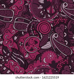 Tracery seamless pattern. Mehndi design. Ethnic colorful doodle texture. Curved doodling background. Vector