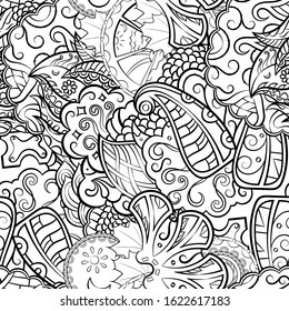 Tracery seamless pattern. Mehndi design. Ethnic monochrome binary doodle texture. Curved doodling black and white background. Vector