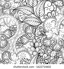 Tracery seamless pattern. Mehndi design. Ethnic monochrome binary doodle texture. Curved doodling black and white background. Vector