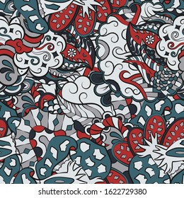 Tracery seamless pattern. Mehndi design. Ethnic colorful doodle texture. Curved doodling background. Vector