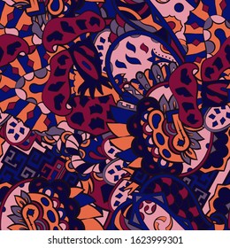 Tracery seamless pattern. Mehndi design. Ethnic colorful doodle texture. Curved doodling background. Vector