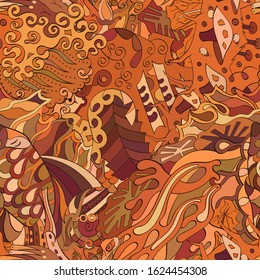 Tracery seamless pattern. Mehndi design. Ethnic colorful doodle texture. Curved doodling background. Vector