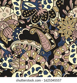Tracery seamless pattern. Mehndi design. Ethnic colorful doodle texture. Curved doodling background. Vector