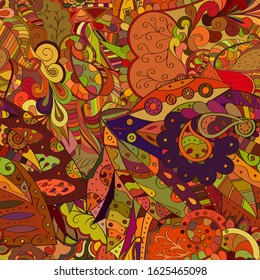 Tracery seamless pattern. Mehndi design. Ethnic colorful doodle texture. Curved doodling background. Vector