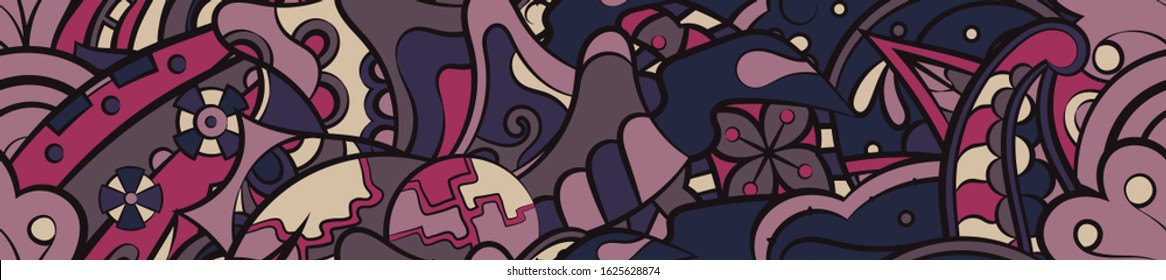 Tracery seamless pattern. Mehndi design. Ethnic colorful doodle texture. Curved doodling background. Vector