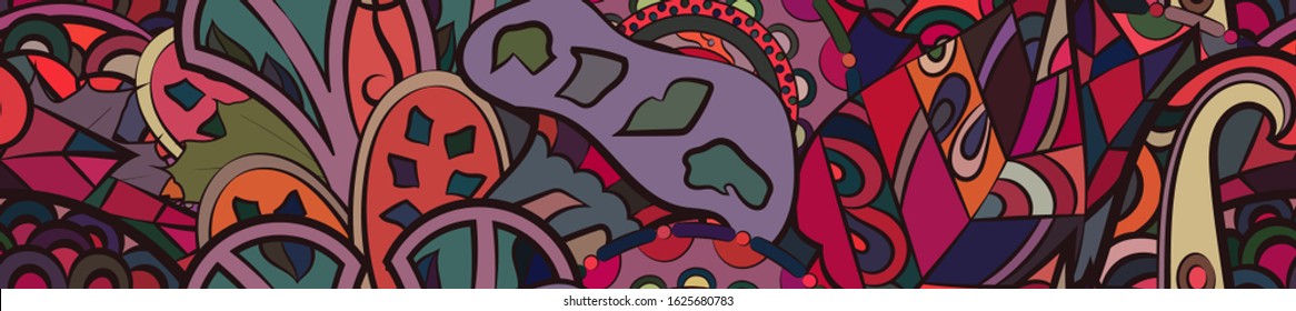 Tracery seamless pattern. Mehndi design. Ethnic colorful doodle texture. Curved doodling background. Vector