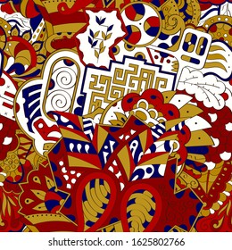 Tracery seamless pattern. Mehndi design. Ethnic colorful doodle texture. Curved doodling background. Vector