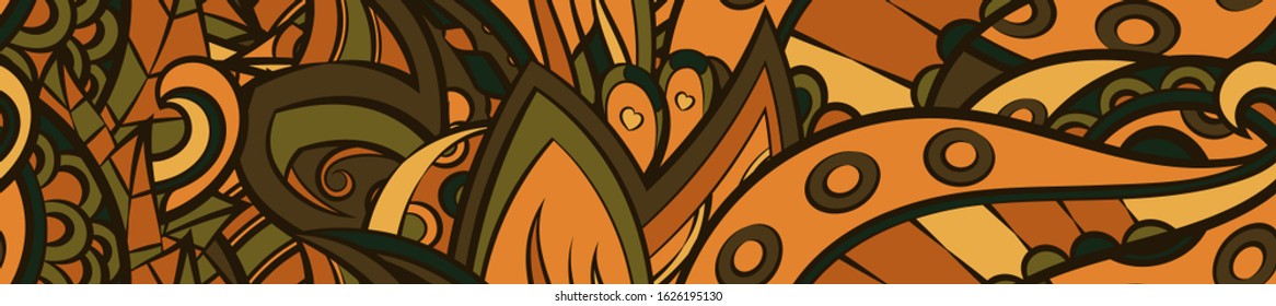 Tracery seamless pattern. Mehndi design. Ethnic colorful doodle texture. Curved doodling background. Vector