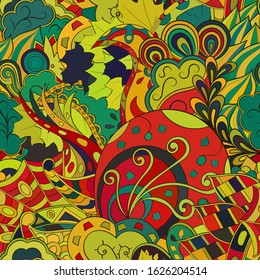 Tracery seamless pattern. Mehndi design. Ethnic colorful doodle texture. Curved doodling background. Vector