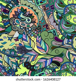 Tracery seamless pattern. Mehndi design. Ethnic colorful doodle texture. Curved doodling background. Vector